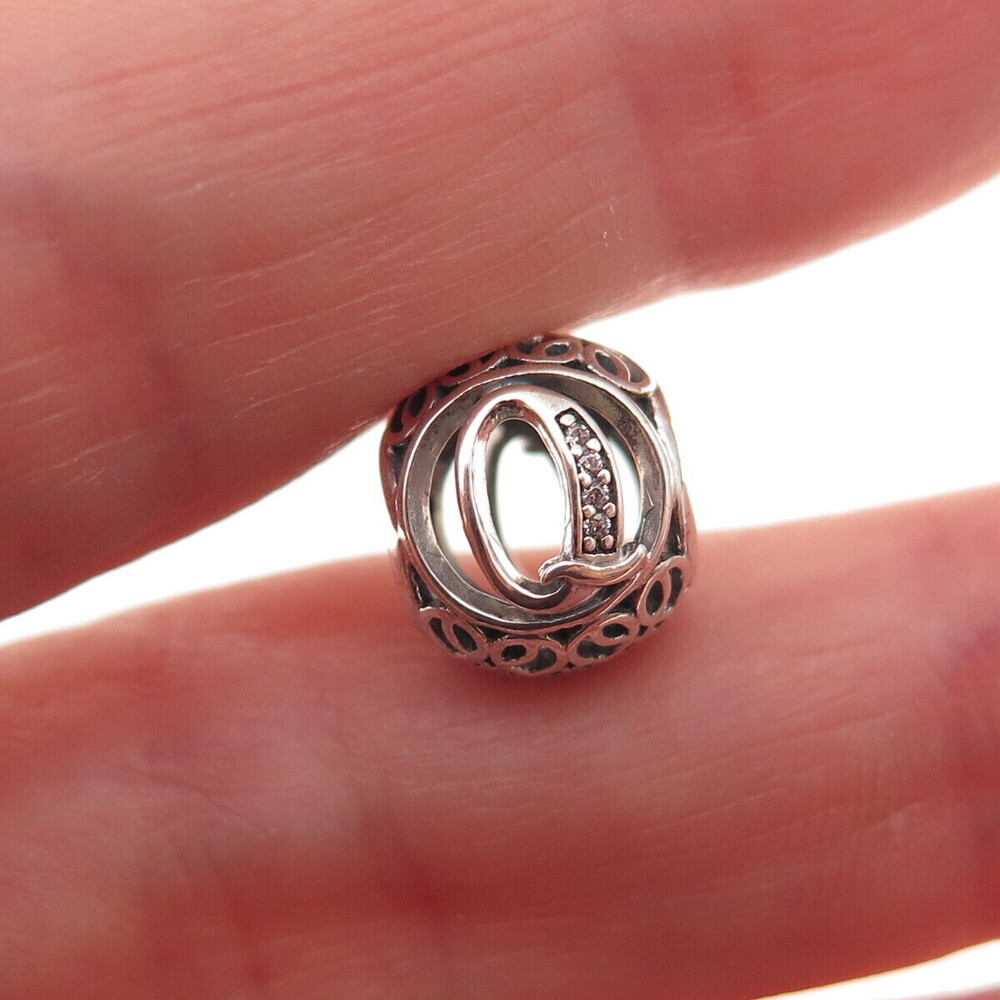 Pandora 925 Sterling Silver C Z Letter Q Initial Slide Bead Charm